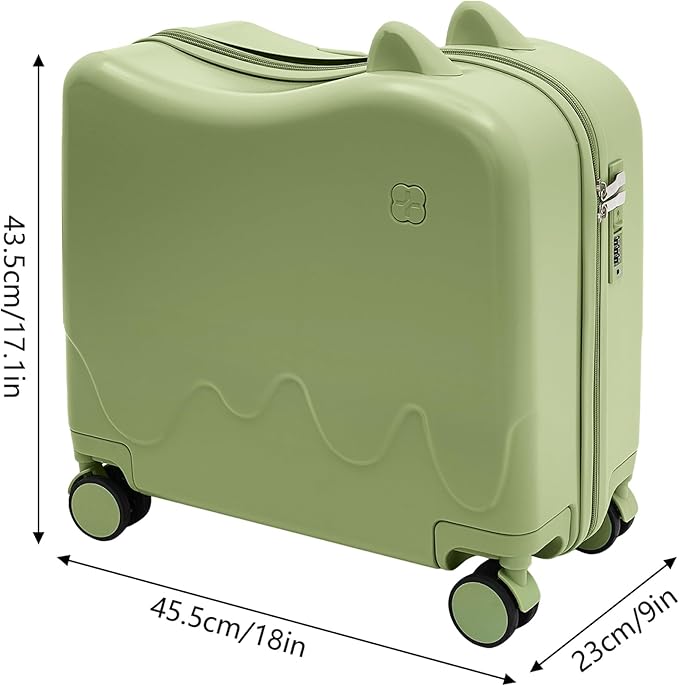 18" Kids Ride-On Suitcase,Children's Carry On Luggage Case,Rolling Luggage With Lock,Travel Trolley Case for Short Trips,School Trips,Outings (Olive green)