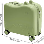 18" Kids Ride-On Suitcase,Children's Carry On Luggage Case,Rolling Luggage With Lock,Travel Trolley Case for Short Trips,School Trips,Outings (Olive green)