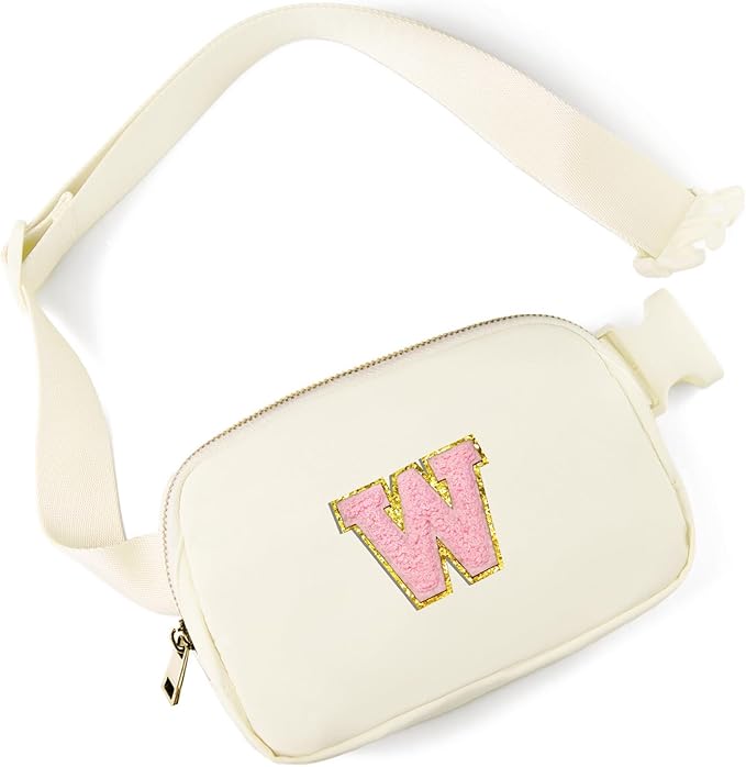 Gitus Personalized Gifts Birthday Gifts for Girls Fanny Pack Cross Body Bags with Initial Letter Preppy Stuff Gifts for Her Girlfriend Wife Sister Friends Mom (Ivory-W)