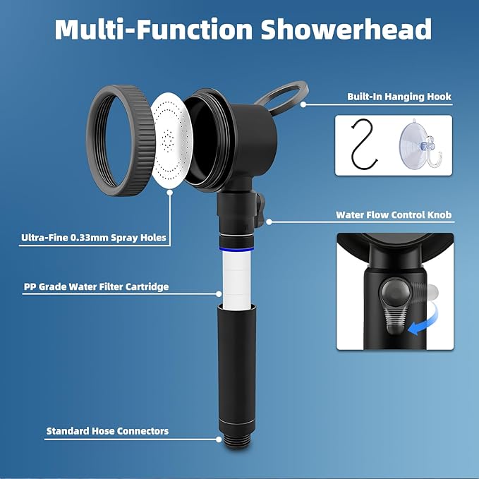 Fotgear Portable Camping Shower - 8000mAh Rechargeable Outdoor Shower Pump with Filtered Showerhead, Intelligent LED Display, IPX8 Waterproof Camping Shower Kit for Hiking, RV, Car Washing, Pet Bath