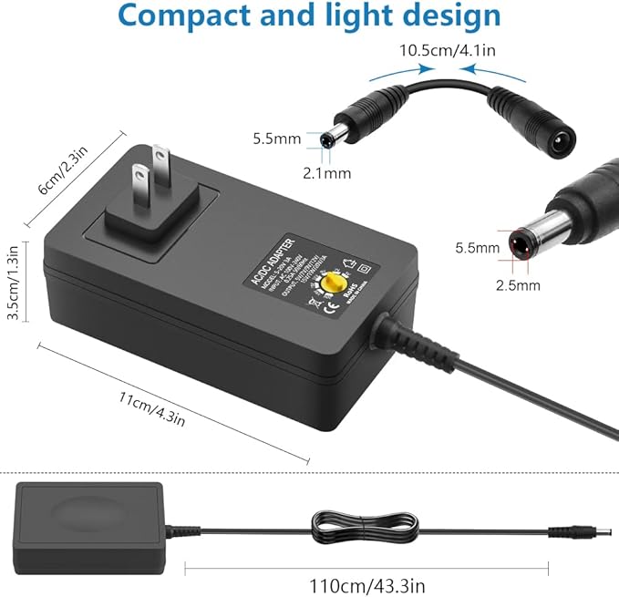 SHNITPWR Universal Power Supply Adjustable 5V~20V 60W AC Adapter 5V 7V 9V 12V 15V 19V 20V Multi-Voltage AC Power Adapter 100V-240V AC to DC Converter with 14 Tips Reverse Polarity