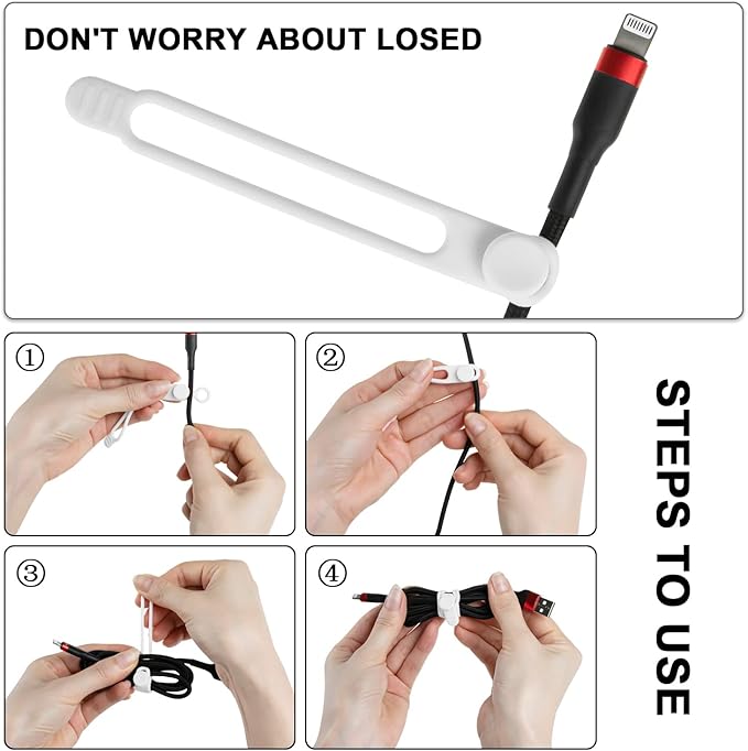 16Pcs Silicone Cable Straps Wire Organizer for Bundling Earphone, Phone Charger, Computer Cords, Reusable Cable Ties Cord Organizer in Home,Office,Kitchen,School(White)