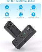 Surge Protector Outlet Extender with Rotating Plug, 6 AC Multi Plug Outlet with 4 USB Ports (2 USB C), 1800 J, 3-Sided Swivel Power Strip with Spaced Outlet Splitter for Dorm Office, Black-2 Pack