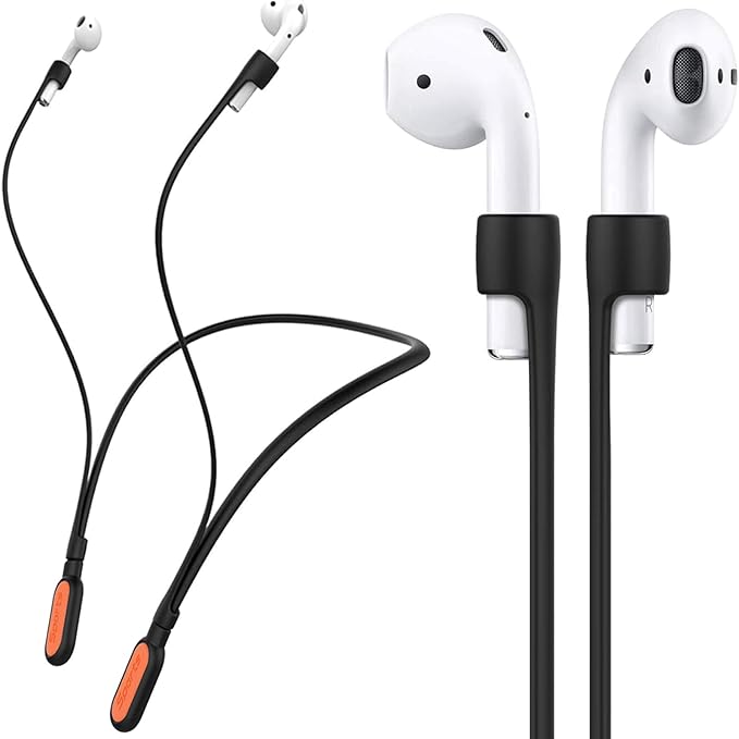 Compatible Airpods Strap, Silicone Anti-Lost Strap Connector Sports Neckband Compatible for Airpods Pro 3/2/1, Air Pod 4, 3, 2, 1, Black with Orange