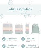 Narwey 6 Set/5 Set Compression Packing Cubes for Travel Kids Women Carry on, Packing Organizers Bag for Backpack Luggage Suitcase Duffle Bags