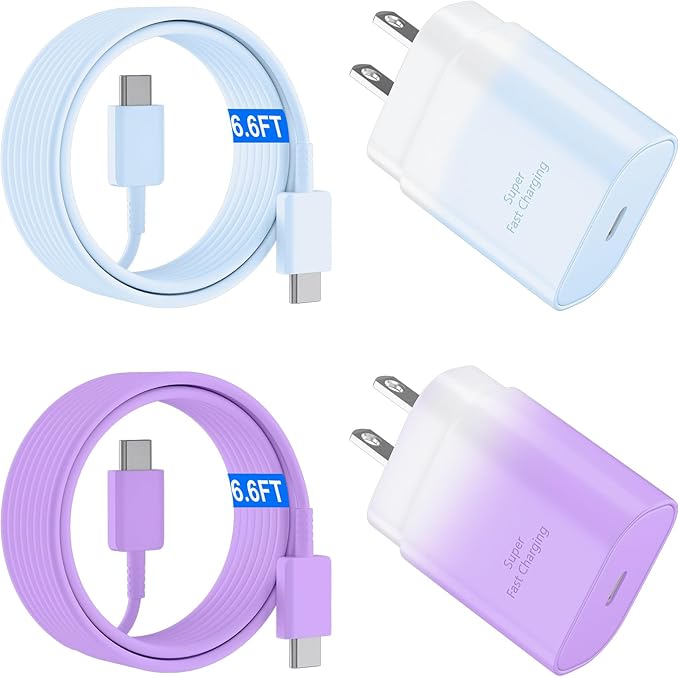 USB C Android Charger Fast Charging Cord, Super Fast Phone Chargers 6.6FT C to C Type Cable with 25W USBC Wall Block for Samsung Galaxy S26 S25 S24 Ultra Plus/S23/S22/S21/S20/Note 20/10,Gradient