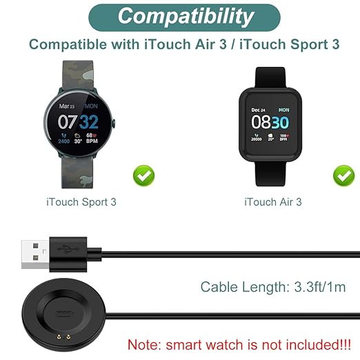 Charger for iTouch Air 3/4/SE, Sport 3, Explorer 3, Replacement USB Chariging Cable Cord for iTouch Air 3 4 SE & Sport 3 & Explorer 3 Wearables Smartwatch (1)