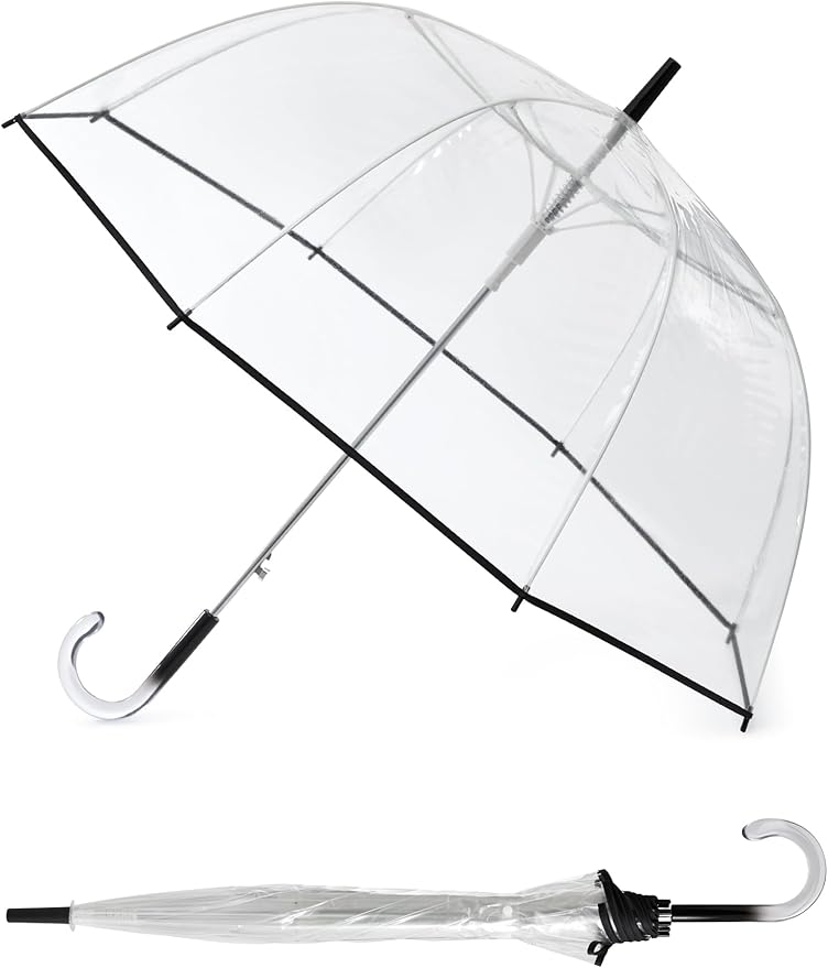 G4Free 52 inch Clear Bubble Umbrella, Large Canopy Transparent Dome Coverage Stick Umbrella, J Hook Handle European Style for Weddings,Prom,Graduation and Outdoor Events