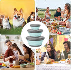 flintronic 3Pcs Collapsible Camping Bowl Sets, Portable Silicone Bowl with Lid, Folding Bowl, Portable Salad Bowl, Folding Lunch Box for Camping, Kitchen, Hiking