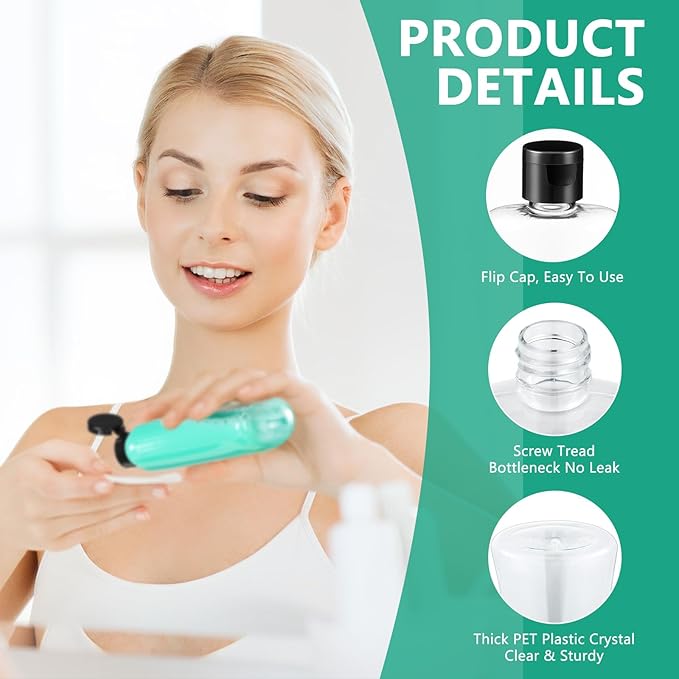 Domensi 8 Pcs 3.4 oz Travel Bottles with Flip Cap Clear Plastic Travel Size Containers Portable Leak Proof Squeeze Bottle Refillable Empty Cosmetic Containers for Liquid Shampoo Lotion