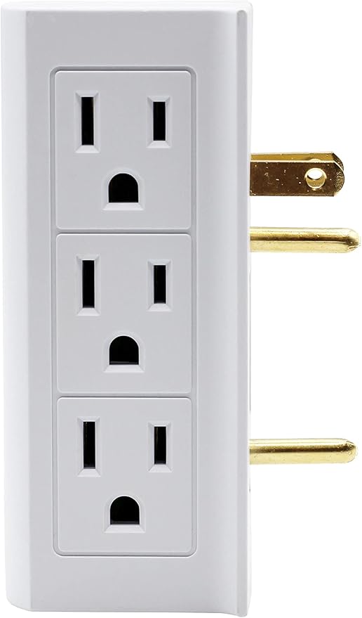 Projectpak 6 Outlet Vertical Extender Wall Tap - Split 2 Outlets Into 6 Grounded with Side Access | 2 Pack
