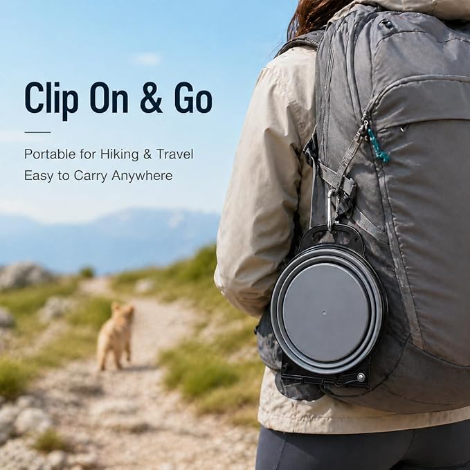 Collapsible Dog Bowls with Carabiner, Double Portable Travel Pet Bowls for Food and Water, Foldable Silicone Dog Bowl for Walking, Hiking, Camping, Small Medium Dogs and Cats,Gray