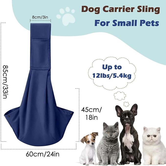 Pawaboo Small Dog Sling Carrier, Reversible Hands Free Dog Sling Carriers for Small Dogs and Cats, Puppy Slings Carrier with Safety Harness, Puppy Essentials, Indigo