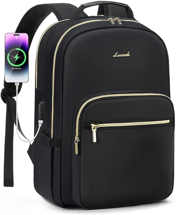 LOVEVOOK Laptop Backpack for Women 18.4 inch,Cute Womens Travel Backpack Purse,Professional Laptop Computer Bag,Waterproof Work Business College Teacher Bags Carry on Backpack with USB Port,Black-2