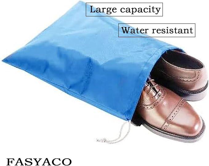 6 Pack Waterproof Nylon Shoe Bags Travel Bags for Men Women (Black+Blue+Sky Blue, 15.1"(L) x12.2"(W))