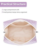 Narwey Striped Makeup Bag Travel Cosmetic Bag Organizer Toiletry Bag Make Up Bags with Compartments for Women Girls (Large, Purple Stripe)