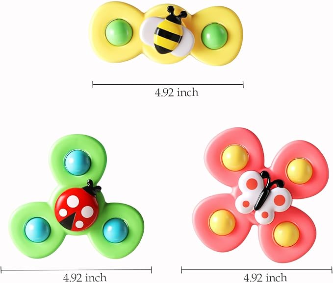 ALASOU 3PCS Suction Cup Spinner Toys for 1 Year Old Boy Girl|Spinning Top 12 18 Months|1 2 Year Old Boy Birthday Gift|Baby Bath Toy for Kids Ages 1-3|Sensory Airplane Travel Toy for Infant Toddlers