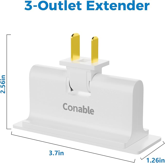 3 Outlets 2 Prong Polarized Lateral Swivel Wall Tap Adapter, 180 Degree Swivel Wall Tap, 2-Prong to 2-Prong Triple Outlet Converter, Wall Tap, Travel Essentials, Polarized, ETL Listed, 2 Pack
