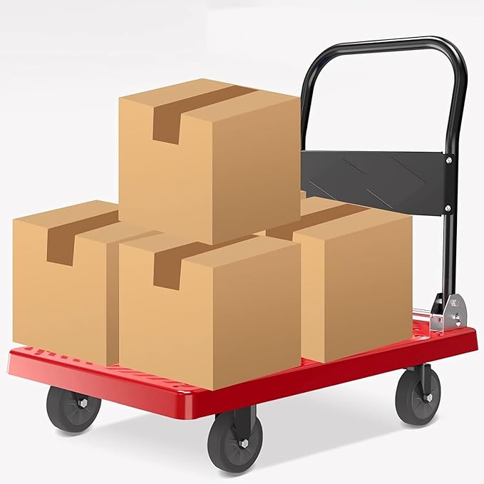 Hand Truck Folding Platform Truck Plastic Deck and Metal Handle Hand Cart with Wheels Foldable Push Trolley for Luggage Parcel Tools Moving Folding Cart