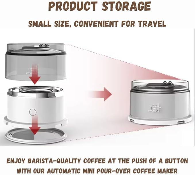 Generic BrewMatic-Smart Automatic Mini Portable Coffee Maker | Single Cup Pour Over Drip Coffee Machine with Filter for Travel, Home, Office, and Kitchen, Small