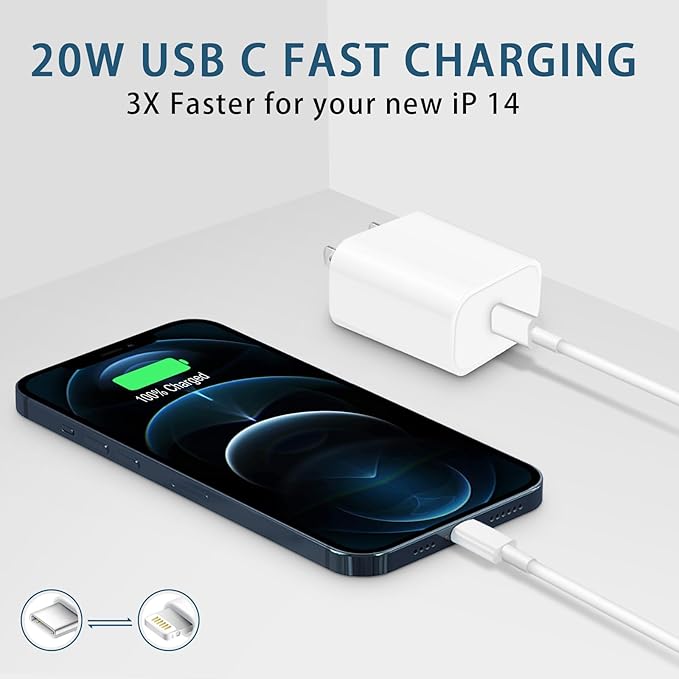 CXX Charger for iPhone 20W Fast Charging [MFi Certified, 2-Pack] USB-C PD Block & 6FT Cable Compatible with iPhone 14/13/12/11/Pro/Plus/Max/Mini/SE, iPad & More