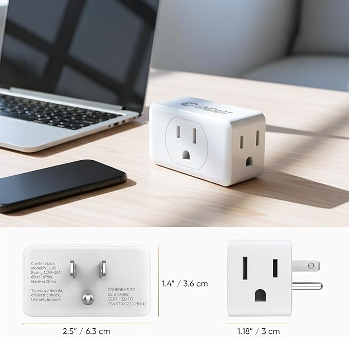 Unidapt Multi Plug Outlet Extender 4 Pack - 3 Way Wall Outlet Splitter, Cruise Ship Essentials Power Plug Adapter, Compact Travel Wall Tap Expander, Flat Angled Design, Home, Office, Dorm - White