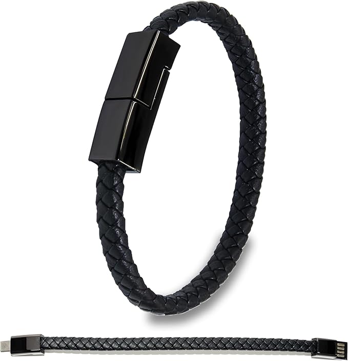 SEANADO Leather Bracelet Charger USB Charging Cable Braided Cords USB Portable Travel Charger for Mens Womens Compatible with iPhone 15 XS MAX Android Samsung (Type-c for Android, L(8'85'')
