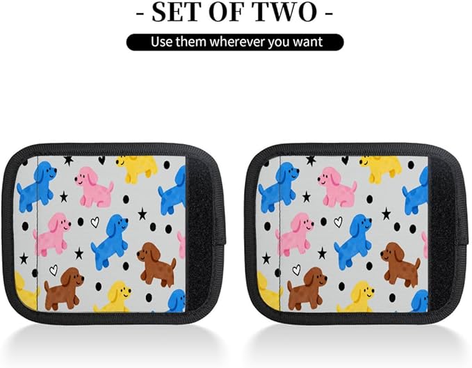 2 Pack Luggage Handle Wrap with Travel Tags - Non-Slip Protective Cover Soft Handle Grips Covers for Suitcase(Colorful Dogs)