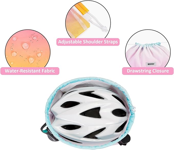 WANDF Drawstring Backpack with Shoulder Pad Sports Gym Backpack with Mesh Pocket String Bag for Women Men((Rainbow)