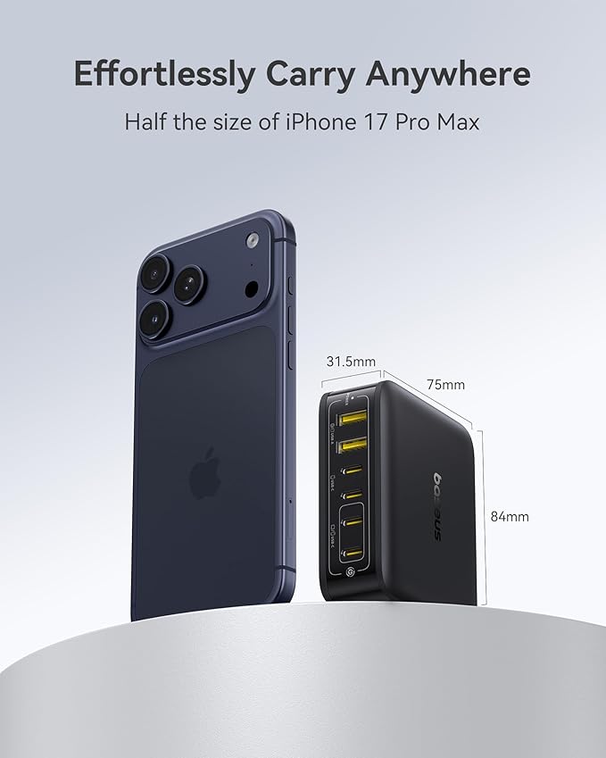 Baseus Picogo Magsafe Portable Charger, Qi2 Certified 0.5" Ultra Slim 15W Wireless Power Bank andBaseus Charging Station 120W, 6-in-1 USB-C PD Fast Charging Desktop Charger