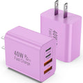 USB C Charger Block, 2 Pack 40W 4-Port iPhone Charger Fast Charging Multiport PD 3.0 & QC 4.0 Double Quick Charge, Compatible with iPhone 17/16/15/14/13/12/11，Pro Max，iPad, Samsung (2, Purple)