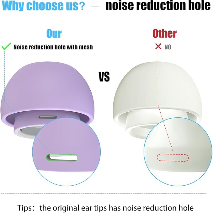 3 Pairs Replacement Ear Tips for AirPods Pro and 2nd Generation with Noise Reduction Hole, Silicone Ear Tips for AirPods Pro with Portable Storage Box and Fits in Charging Case (S/M/L, Lavender)