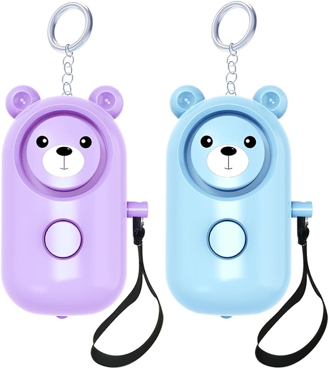 Personal Alarm Safe Sound for Women Kids Elders, 2 Pack Cute 130dB Loud Siren Safety Self-Defense with LED Light, Security Keychain Emergency Alert Alone (Blue+Purple)