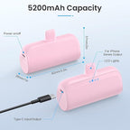 [2 Pack]Mini Portable Charger for iPhone,5200mAh Ultra-Compact Fast Charging Power Bank Cordless Cute Small Battery Pack Compatible with iPhone 14/14 Pro Max/13/12/11/XR/8/7/6(Pink+Light Green)