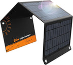 Solar Charger 30W Solar Panel QC3.0 USB and 1DC(18V1.66A) Ports Foldable Panel Has High Conversion Rate Portable Solar Phone Charger for USB Devices and DC Devices