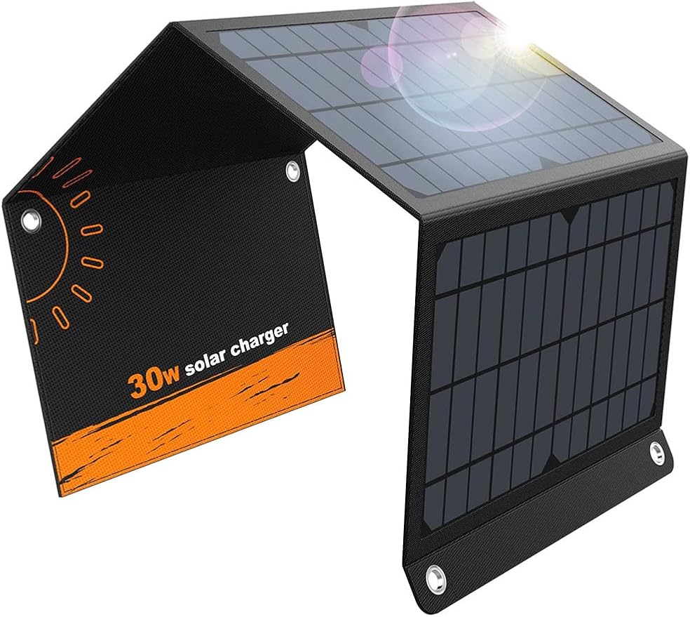 Solar Charger 30W Solar Panel QC3.0 USB and 1DC(18V1.66A) Ports Foldable Panel Has High Conversion Rate Portable Solar Phone Charger for USB Devices and DC Devices