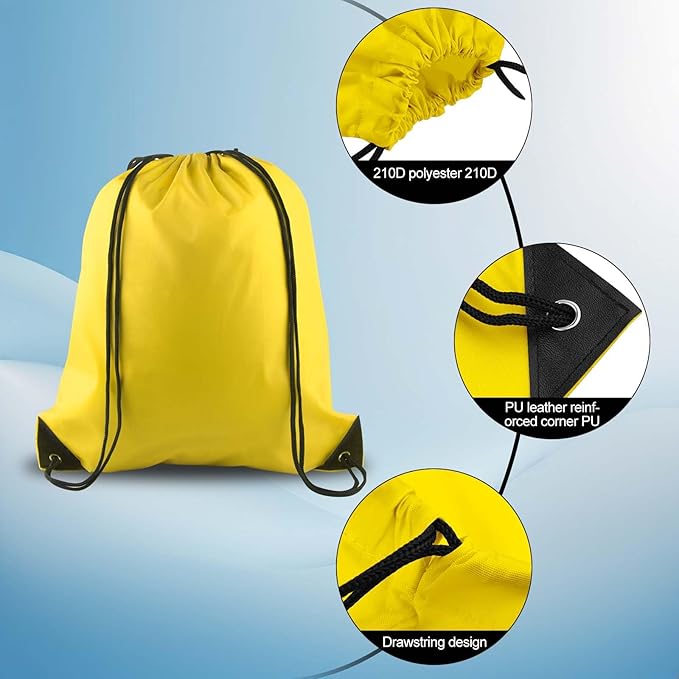 PLULON 15 Pcs Yellow Drawstring Bags, Drawstring Backpack Bulk, Modern Casual Gym Backpack Bags for Yoga Traveling Outdoor Sports