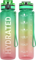Sahara Sailor Water Bottle, 32/25/17oz Durable and Leakproof Water Bottles Motivational with Time Marker, Tritan, BPA Free, Wide Mouth with Easy Clean Brush for Gym, Travel, School, Office (1 Bottle)