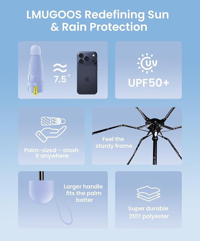 LMUGOOS 3 Pack Travel Mini Umbrella Small Compact, Portable Umbrella with UV Protection UPF 50+, Rainproof & Sunproof Folding Umbrella, Backpack & Pocket-Friendly