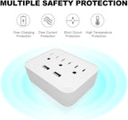 USB Wall Charger Socket Extender - Featuring 2 USB Charging Ports, 3 Outlet Plugs, Socket Adapter, Compact Travel Plug Extension, White