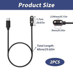 2 Pcs USB C Smart Watch Charger, 2-Pin 2.84 mm Magnetic Smartwatch Charging Cable, Replacement Charger Cord Compatible with Letsfit, YAMAY, Willful, UMIDIGI, Fitpolo, Blackview, Dirrelo, Lifebee