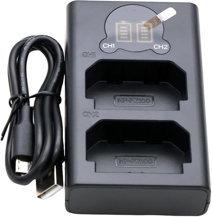 Dual Slot Fast Charger for NP-FZ100 Battery, Compatible with ZV-E1/A7M4/A7M3/A7C/A7R3/A7R4/A6600/A6700, Micro USB and Type-C Dual Charging, Portable Outdoor Design, Efficient Safety Protection