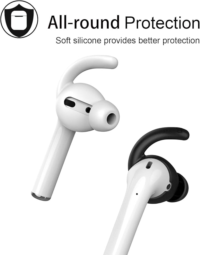 Anti-Slip Earhooks Soft Silicone Skin Compatible with Apple Headphone 2 & 1 Lightweight Sound Quality Enhancement for Headphones Outdoor Activities in-Ear EarHook 2 Pairs White & Black