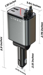 LISEN Retractable Car Charger, [2026 Upgrade 50 inch ] Long 4 in 1 Retractable Cable Car Charger, USB C Car Charger Fast Charging for iPhone 17 16 15 14 13 12 11 X Pro Max Plus Mini, Samsung S26 S25