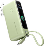 INIU 3-in-1 Portable Charger, Small 10000mah 30W Fast Charging Power Bank with Built-in USB C Cable and Foldable AC Plug, Flight Family Travel Essentials for College Students Teen Boys Girls, Green