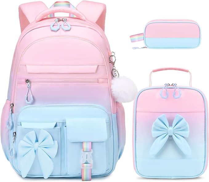 DIGOBAY Backpack for Girls, 3PCS Girls Backpack for School with Lunch Bag Pencil Case, Cute Kids Teens Bookbag for Kindergarten Elementary Preschool Middle School
