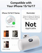 [2-Pack] Portable Charger Mini for iPhone17/16/15/Android Series, 5000mAh USB C Cell Phone Power Bank, 22.5W Max Fast Charging Battery Pack Travel Essential, LCD Display, LightGray&White