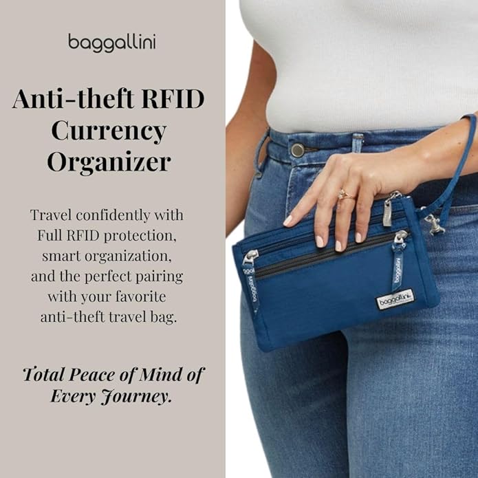 Baggallini Anti-theft RFID Currency Organizer 8"x4.25" Travel Accessory Passport Holder Money Belt Wallet w/Card Slots