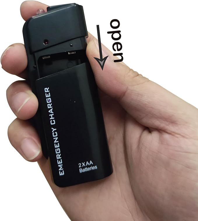Battery Operated Phone Charger Emergency|USB Battery Powered Small Power Bank Portable 2 AA Batteries Powered Outlet. (Black)