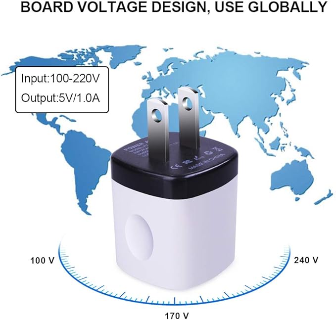 Wall Plug USB 10 Pack, iPhone Charging Block,1A 5V One USB Power Adapter Charge Plug Cube Block Box for iPhone 15 14 13 12 11 Xs XR X 8, Galaxy S21 S20 S10e S9 S8 A71 Note20, LG G8 G6, Google Pixel